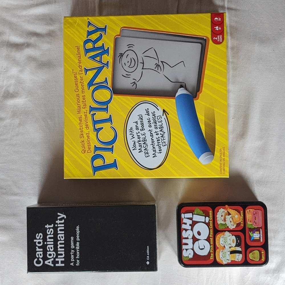 Board Game Bundle: Sushi Go, Cards Against Humanity, Pictionary